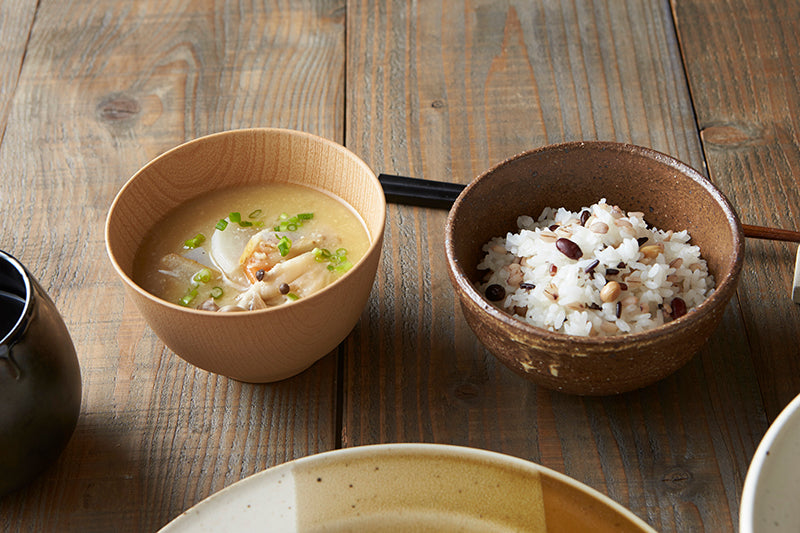 山中塗　木製けやき丼（汁椀）　漆塗り　５客 山中塗 けやき汁椀 拭き漆｜SALE（食器）｜料理家 栗原はるみ